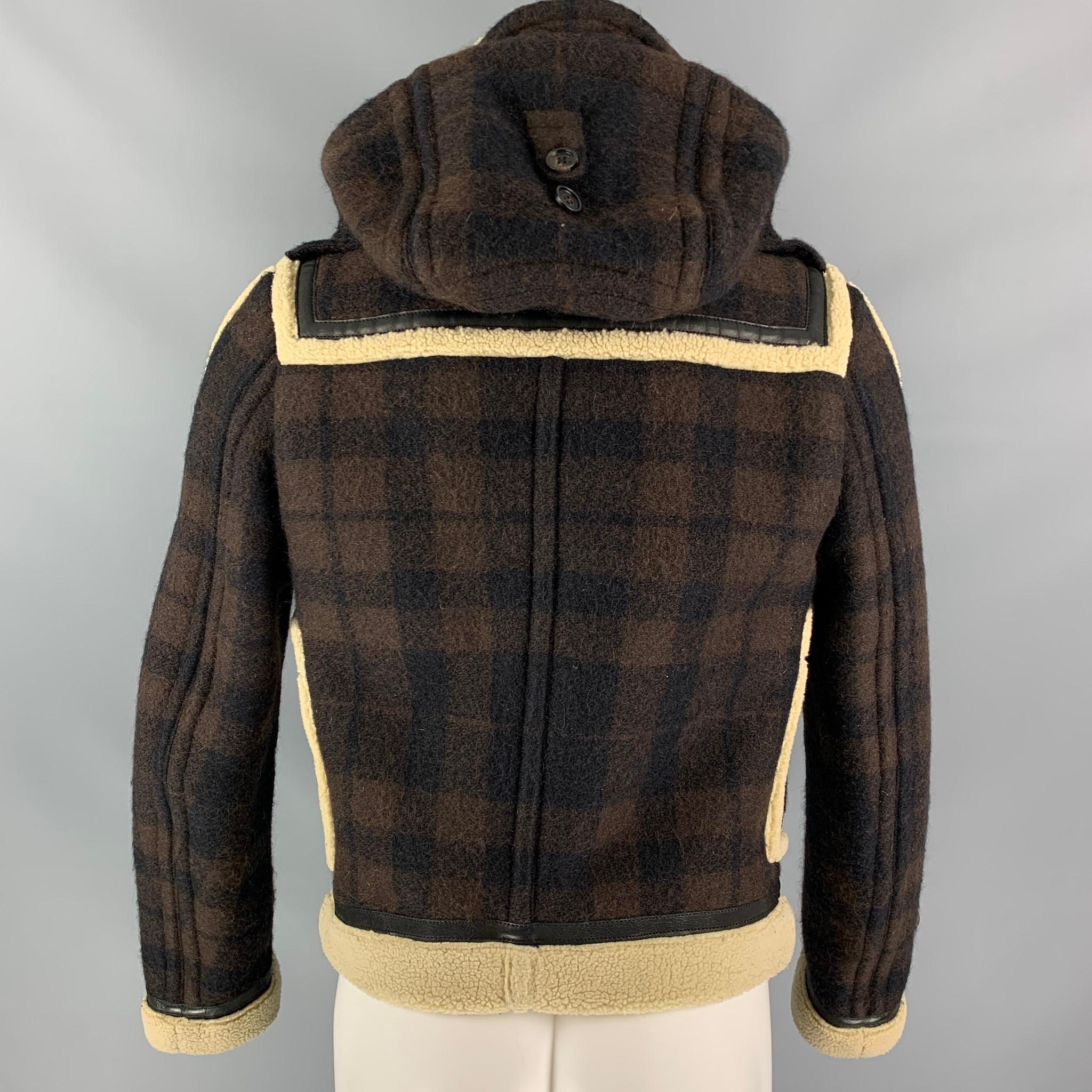 Men's BURBERRY PRORSUM Fall 2011 Size 34 Brown & Cream Plaid Leather Shearling Jacket