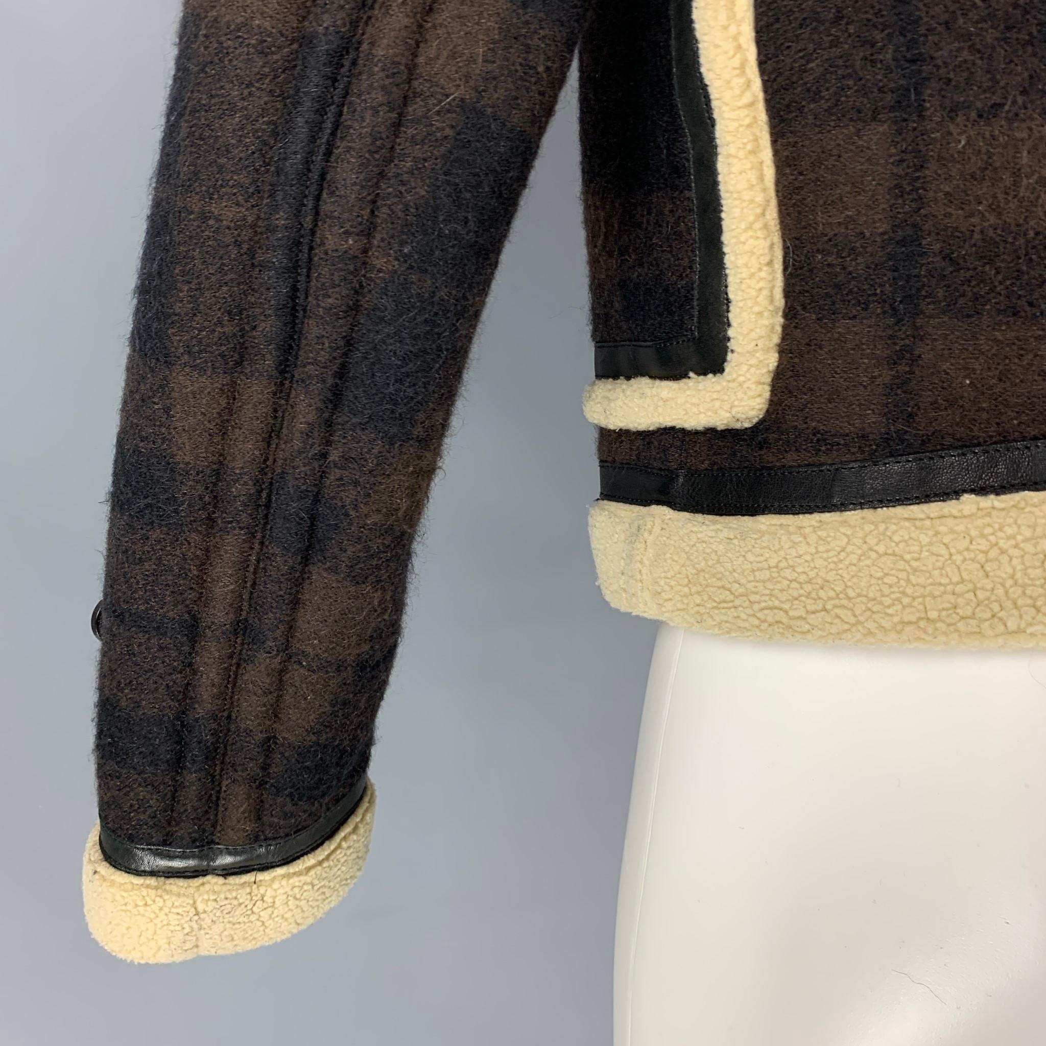 BURBERRY PRORSUM Fall 2011 Size 34 Brown & Cream Plaid Leather Shearling Jacket 1