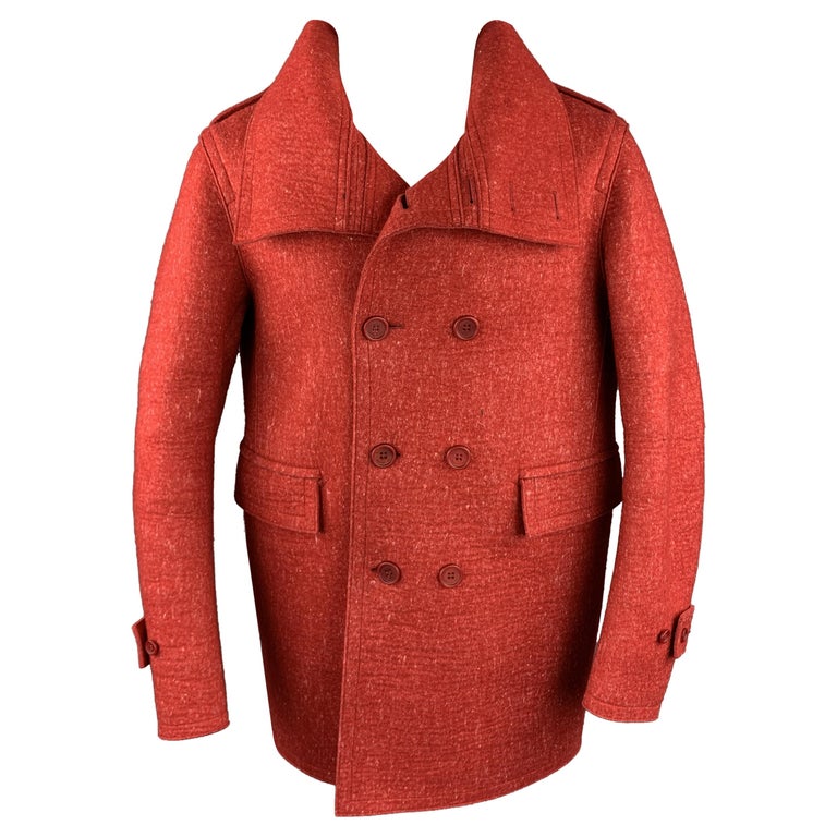 BURBERRY PRORSUM Fall 2011 Size 36 Red Heather Wool Double Breasted Pea ...