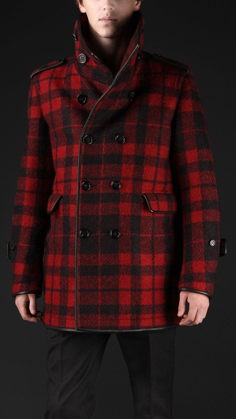 BURBERRY PRORSUM Fall 2011 Size 38 Red and Black Plaid Polyester / Wool  Coat at 1stDibs