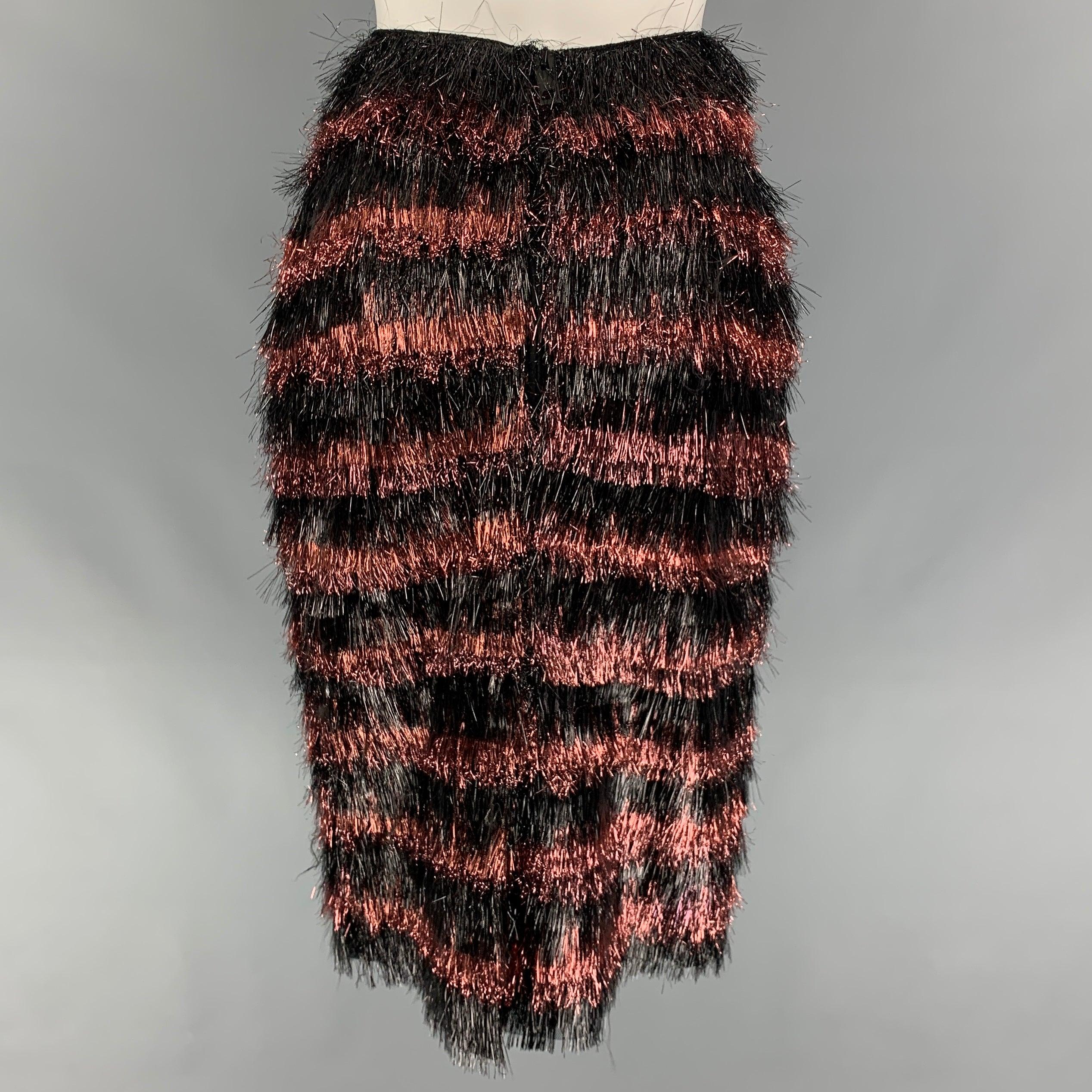 Women's BURBERRY PRORSUM Fall 2012 Size 6 Cherry & Black Polyamide / Silk Stripe Skirt For Sale