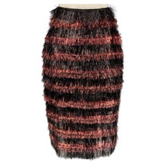 Burberry Prorsum Autunno 2012 Taglia 6 Gonna a righe in poliammide e seta nera e ciliegia