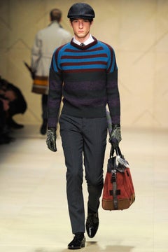 BURBERRY PRORSUM Fall 2012 Size L Brown & Blue Wool / Viscose Blend Sweater