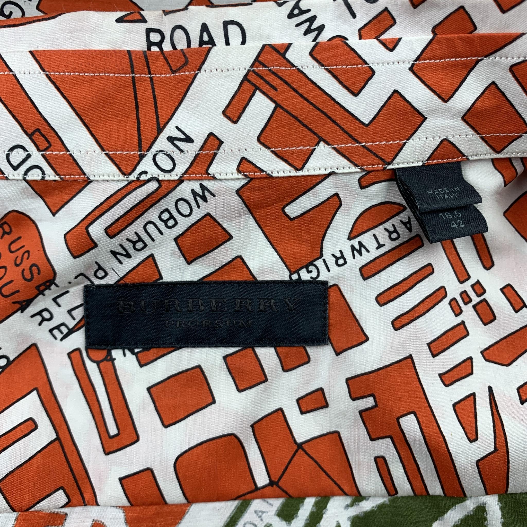 Beige BURBERRY PRORSUM Fall 2014 L Orange London Map Print Cotton Long Sleeve Shirt