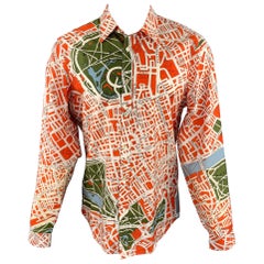 BURBERRY PRORSUM Herbst 2014 L Orange London Karte drucken Baumwolle Langarm-Shirt