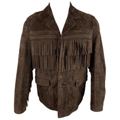 BURBERRY PRORSUM Fall 2014 Size 36 Brown Suede Fringe Buttoned Jacket