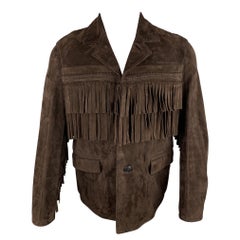 BURBERRY PRORSUM Fall 2014 Size 36 Brown Suede Fringe Buttoned Jacket