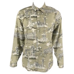 BURBERRY PRORSUM Fall 2014 Size XL Taupe & Beige London Landmark Print Shirt