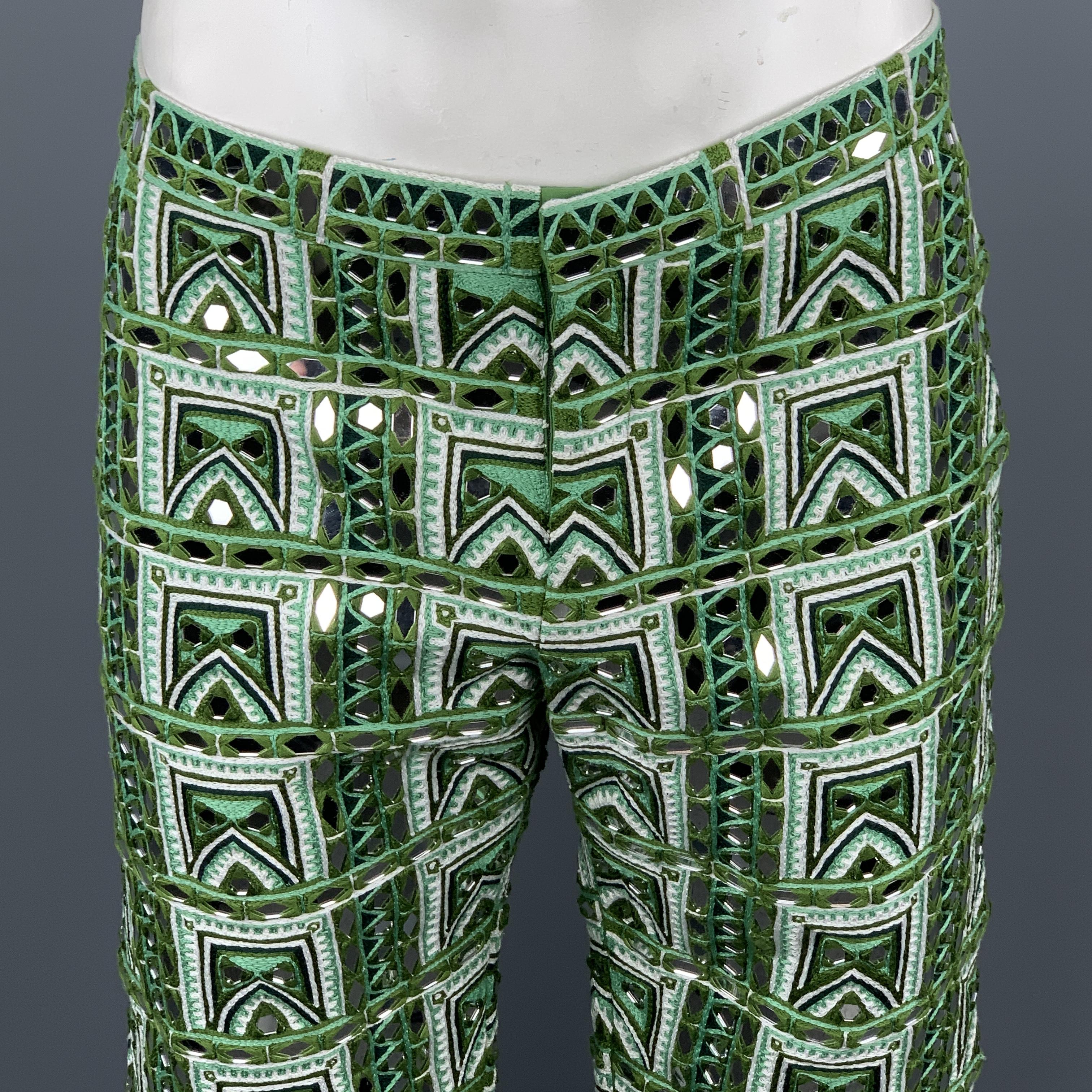 Gray BURBERRY PRORSUM Fall 2015 Size 34 Green Fern Mirror Woven Rajasthani Pants