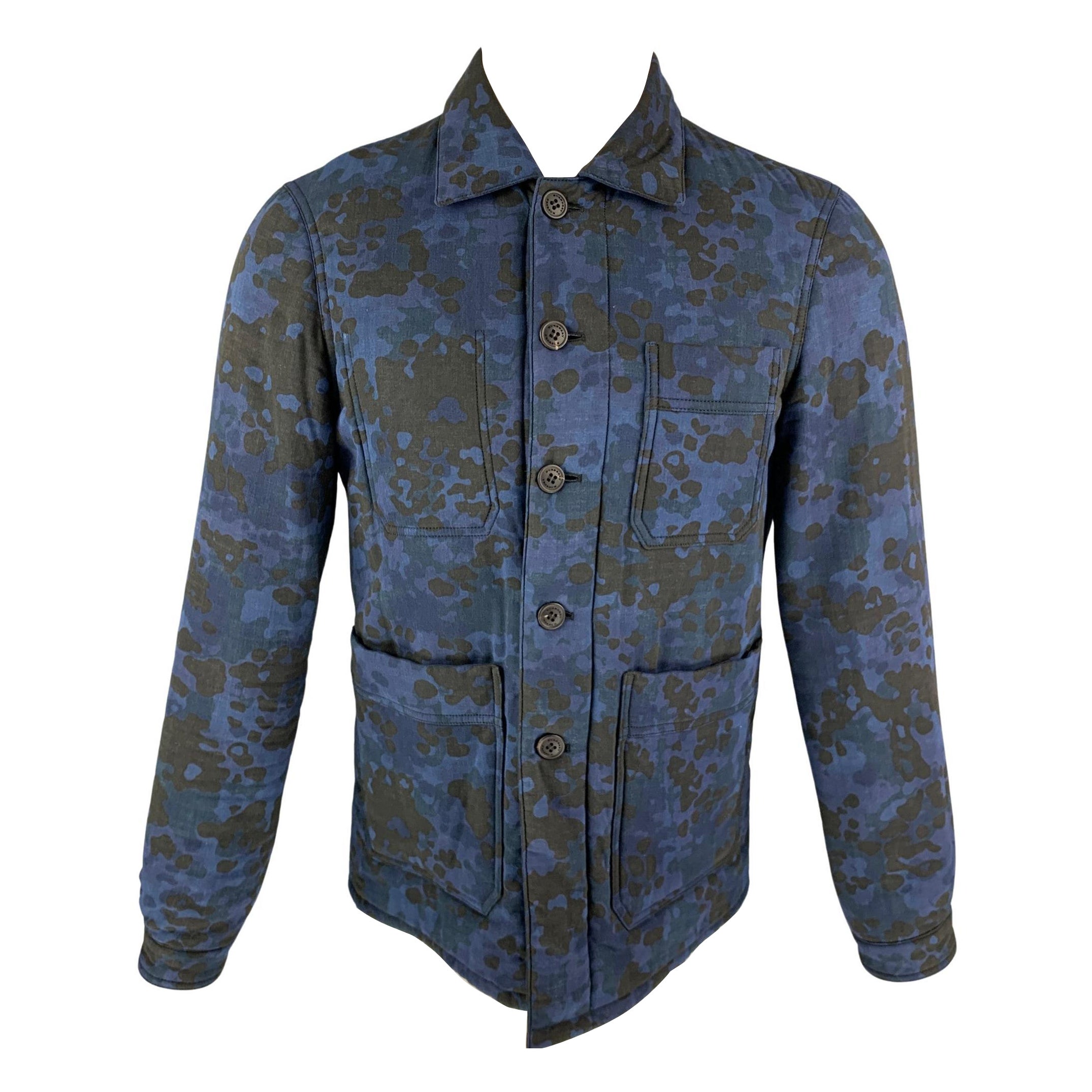 BURBERRY PRORSUM Fall 2015 Size 36 Blue & Navy Camo Cotton Trucker Jacket
