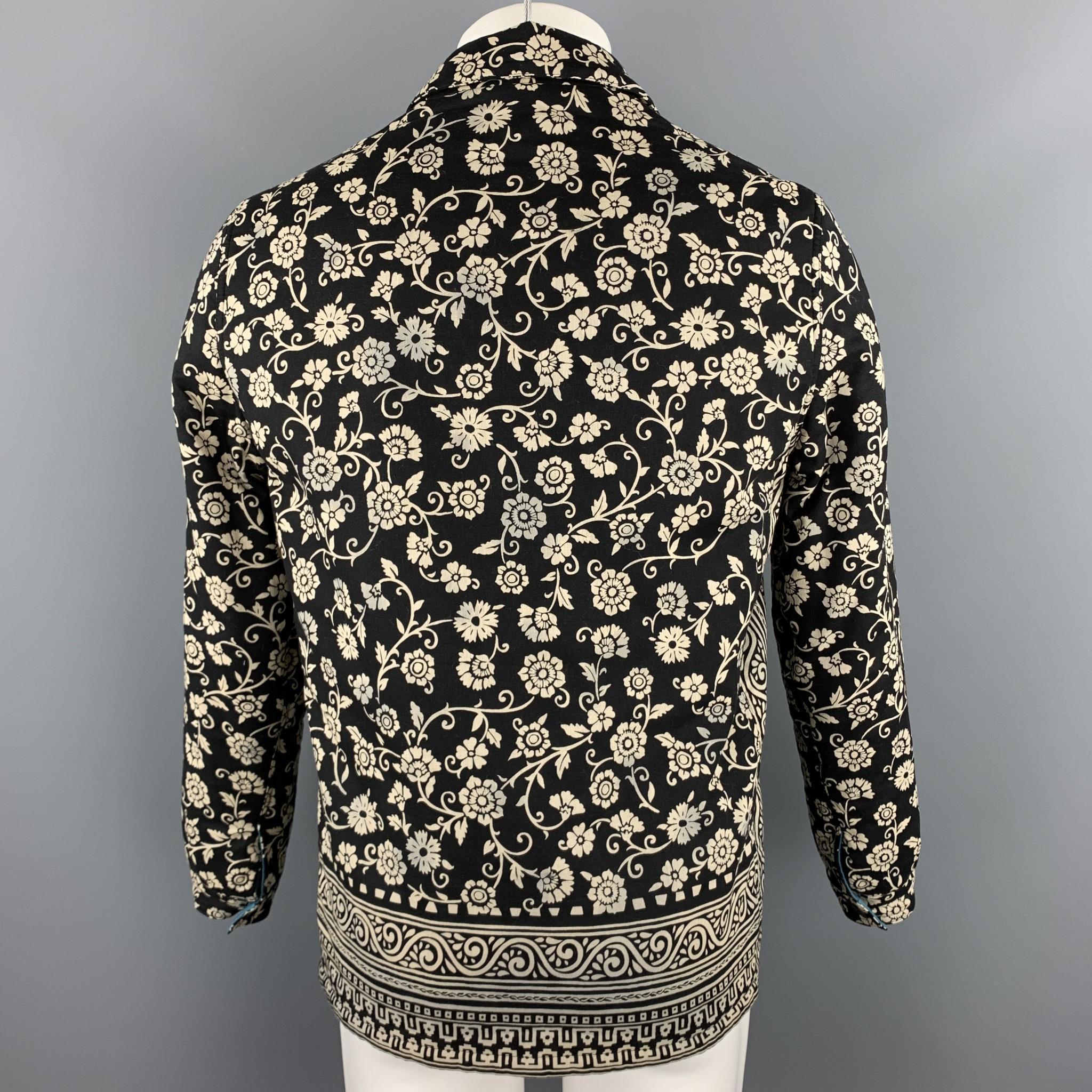 Black BURBERRY PRORSUM Fall 2015 Size 38 Navy & Beige Print Cotton Lined Jacket