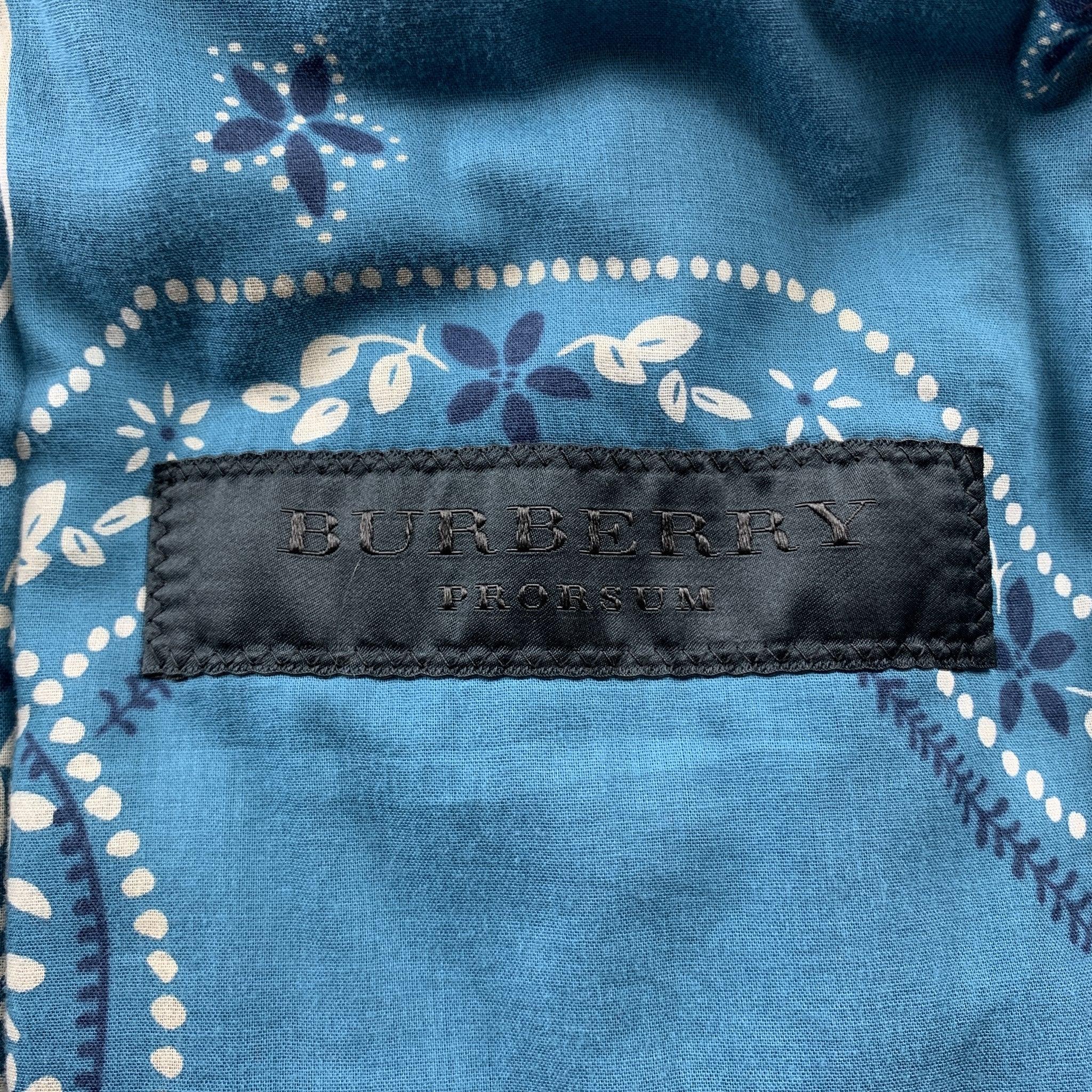 Men's BURBERRY PRORSUM Fall 2015 Size 38 Navy & Beige Print Cotton Lined Jacket