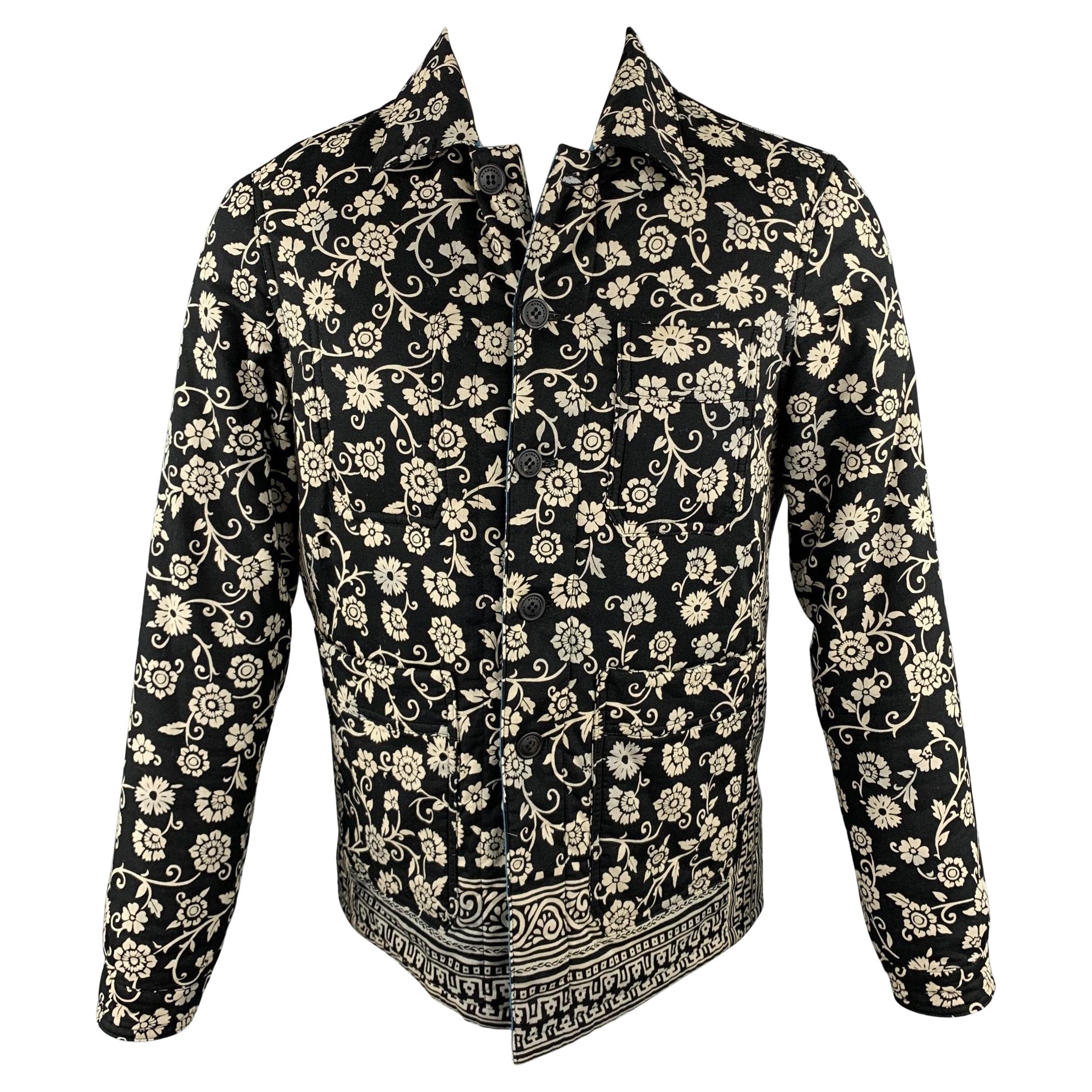 BURBERRY PRORSUM Fall 2015 Size 38 Navy & Beige Print Cotton Lined Jacket