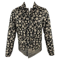BURBERRY PRORSUM Fall 2015 Size 38 Navy & Beige Print Cotton Lined Jacket