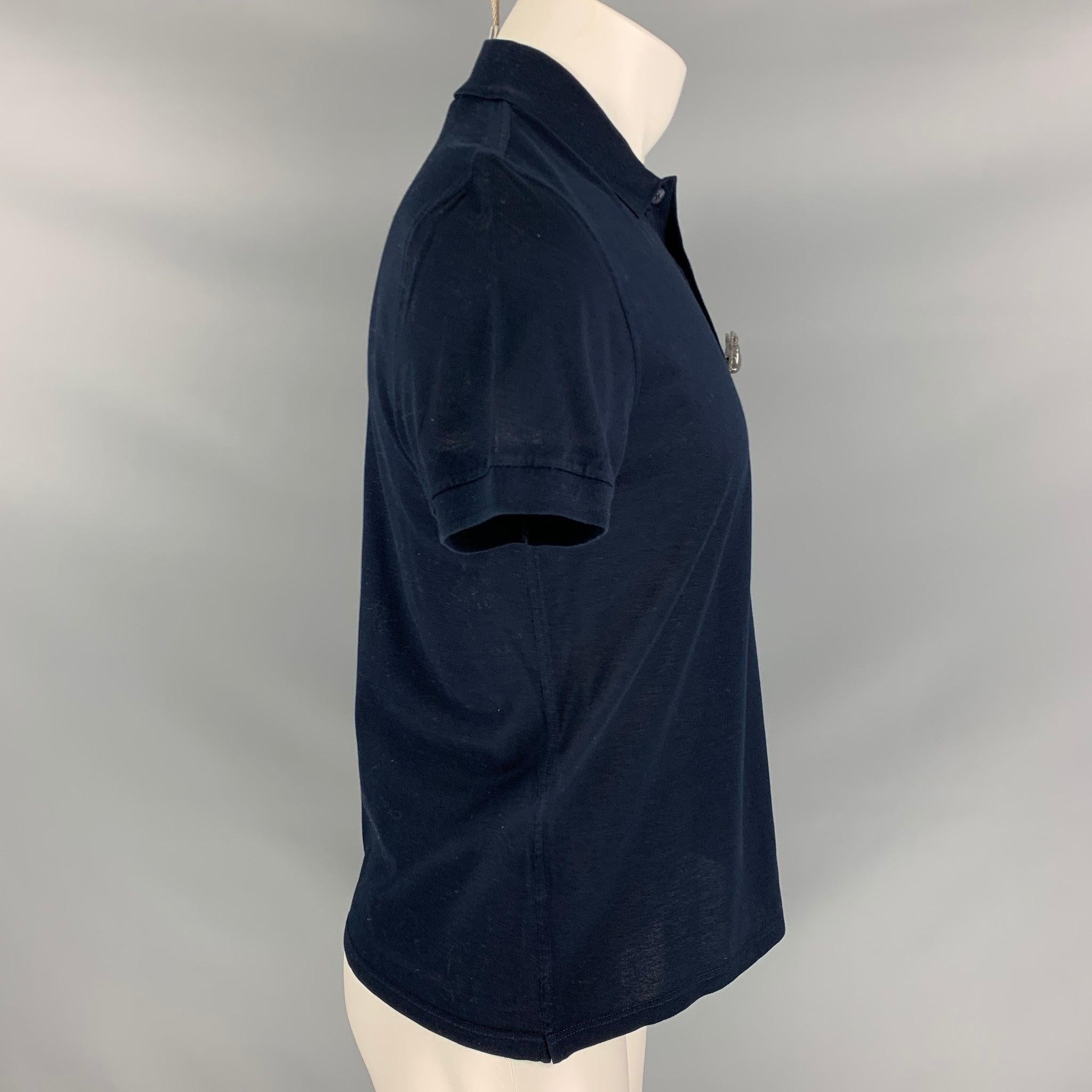 BURBERRY PRORSUM Fall 2015 Size M Navy Cotton Bug Pin Polo In Good Condition For Sale In San Francisco, CA