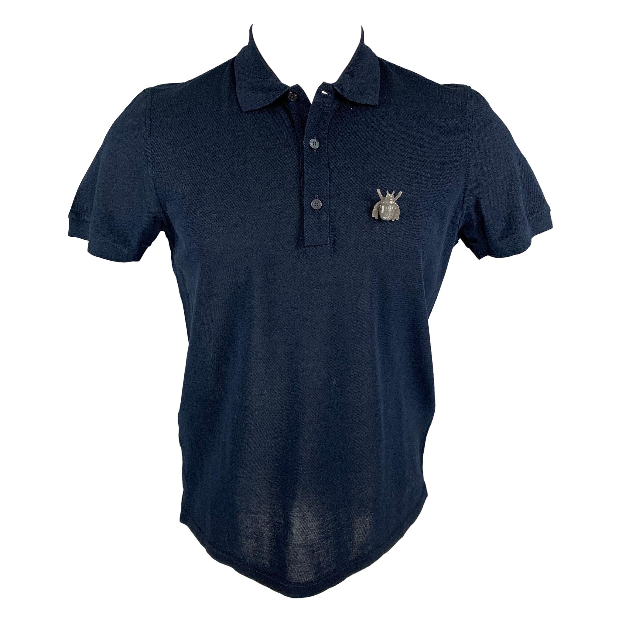 BURBERRY Prorsum Autunno 2015 Taglia M Polo in cotone navy con spilla a forma di insetto