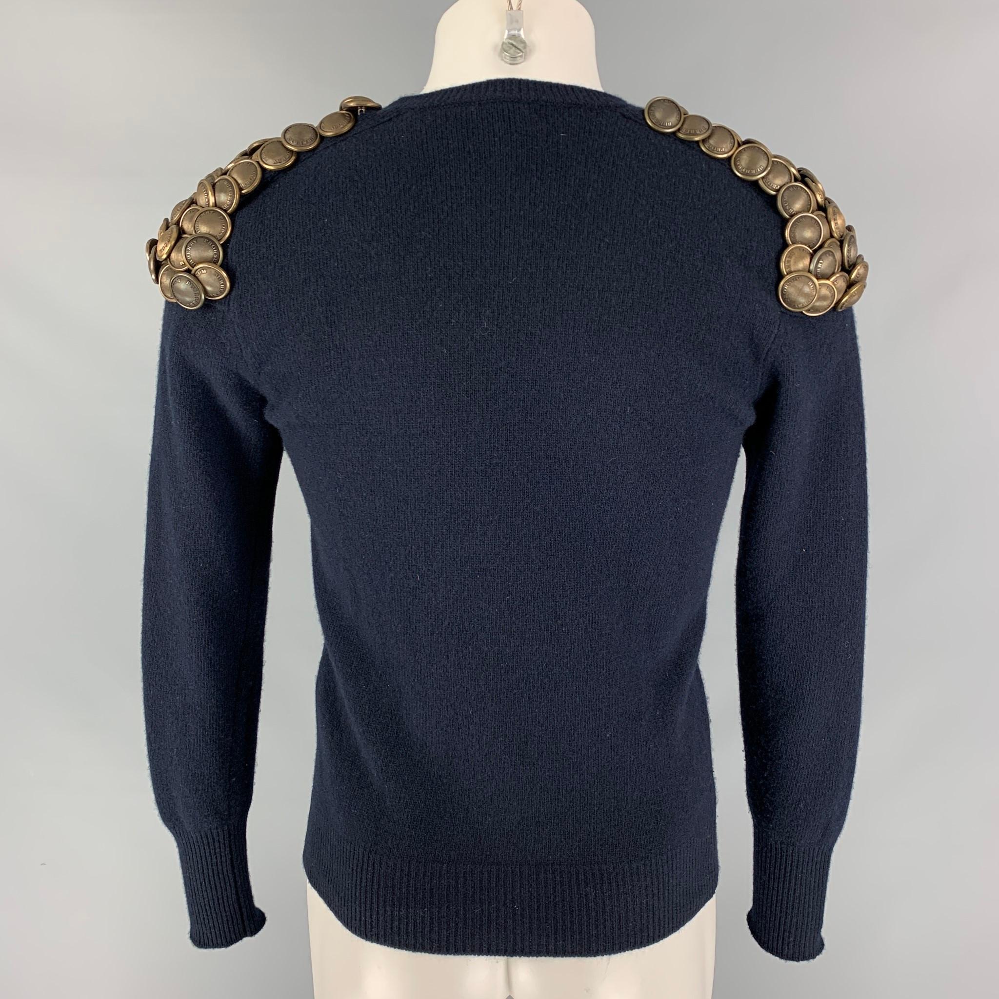 BURBERRY PRORSUM Fall Winter 2010 Size S Navy Knitted Wool Crew-Neck Sweater In Excellent Condition In San Francisco, CA