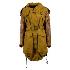 Burberry Prorsum Green Leather Woven Sleeves Parka Coat Size M