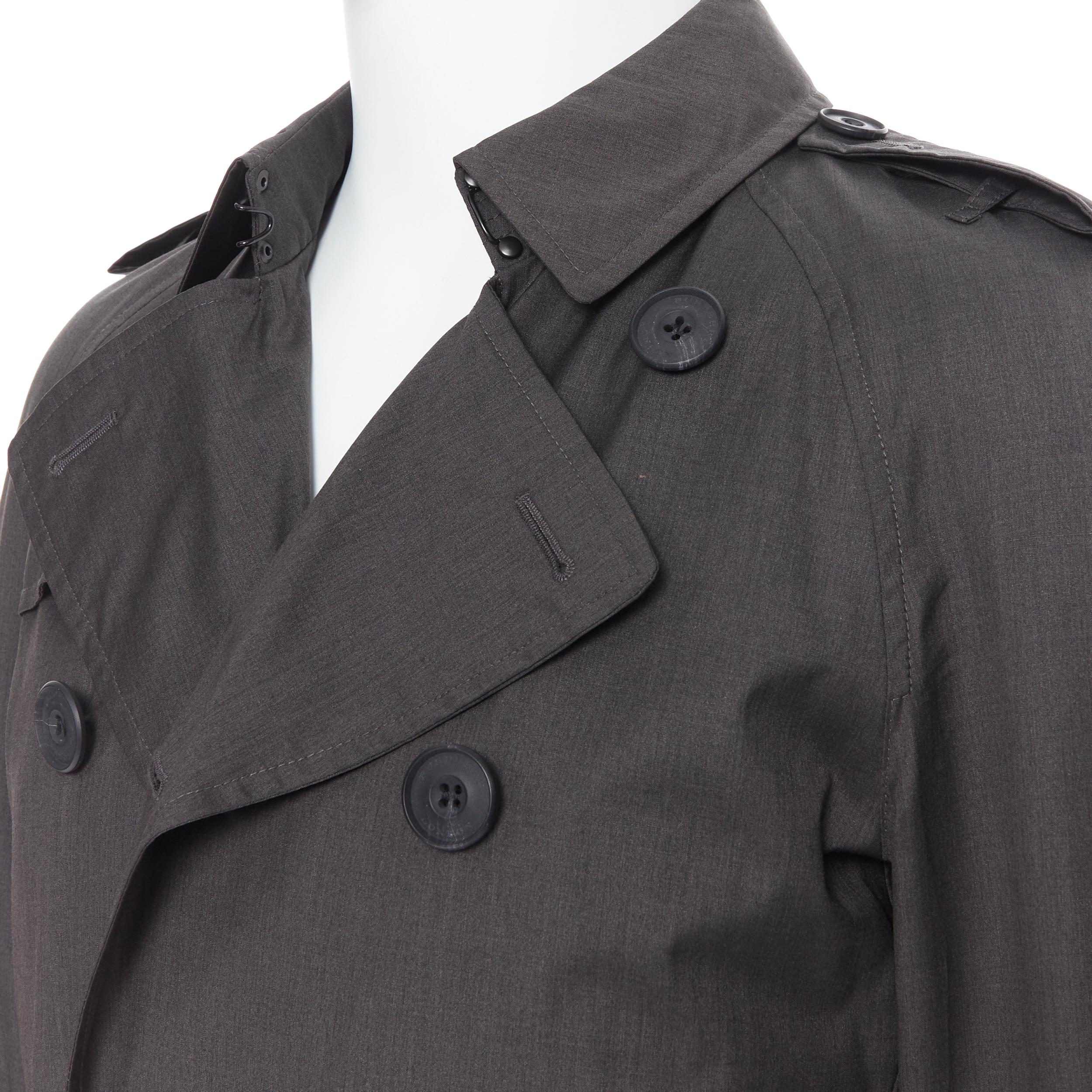 Men's BURBERRY PRORSUM grey wool silk double breasted belted trench coat EU44 XS