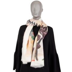 BURBERRY PRORSUM ivory beige pink cashmere FLORAL Shawl Scarf