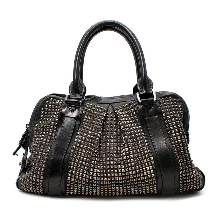 Burberry Prorsum Knight Black Leather Silver Studded Tote Bag at 1stDibs