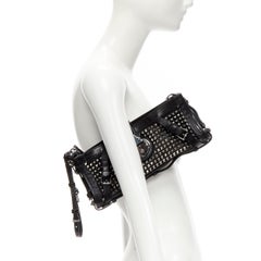 BURBERRY PRORSUM Knight black punk studded leather ruthenium buckle clutch