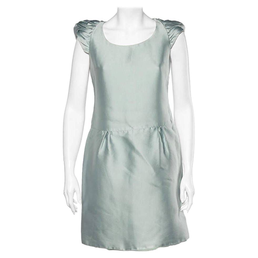 Burberry Prorsum Light Blue Sateen Gathered Detailed Short Dress M