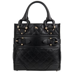 BURBERRY Prorsum Manor Style Quilted Top Handle Buckle Detail Handbag Purse