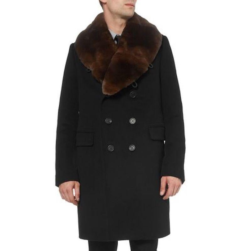 BURBERRY PRORSUM Mens 44 / 54 Rabbit Fur Sheep Shearling Virgin Wool Black  Coat at 1stDibs