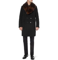 BURBERRY PRORSUM Mens 44 / 54 Rabbit Fur Sheep Shearling Virgin Wool Black Coat