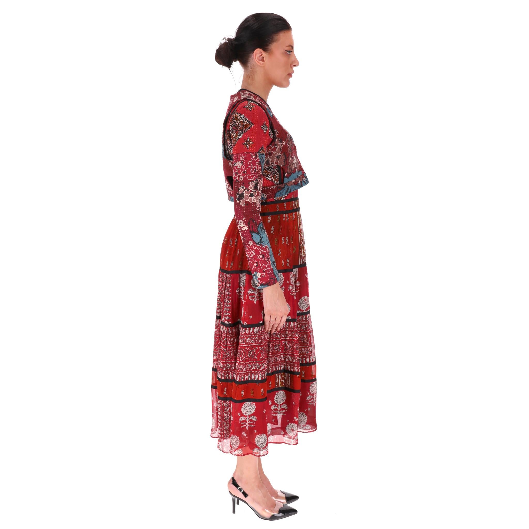 Marrone Burberry Prorsum - Vestito in seta patchwork con motivi multipli in vendita