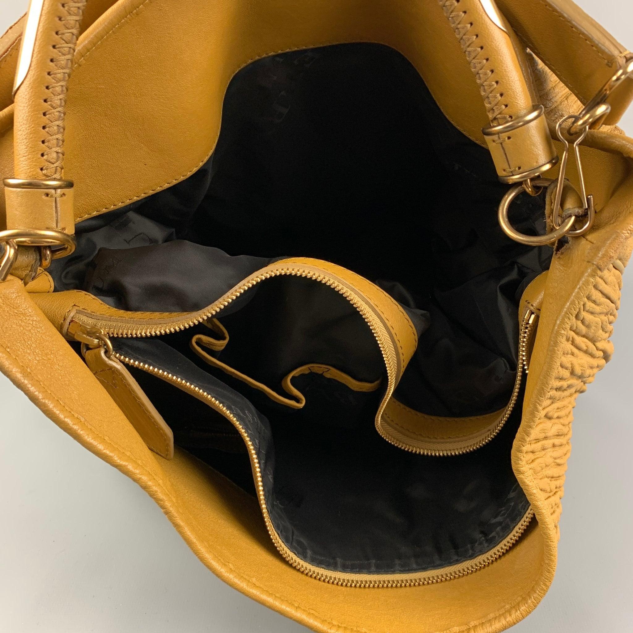 Women's BURBERRY PRORSUM Mustard Ruched Leather Tote Handbag