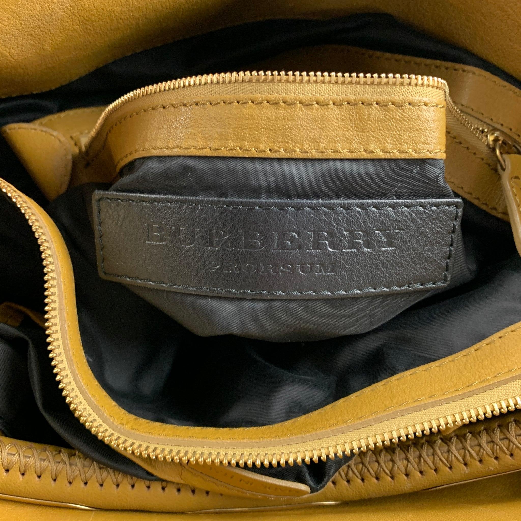BURBERRY PRORSUM Mustard Ruched Leather Tote Handbag For Sale 4