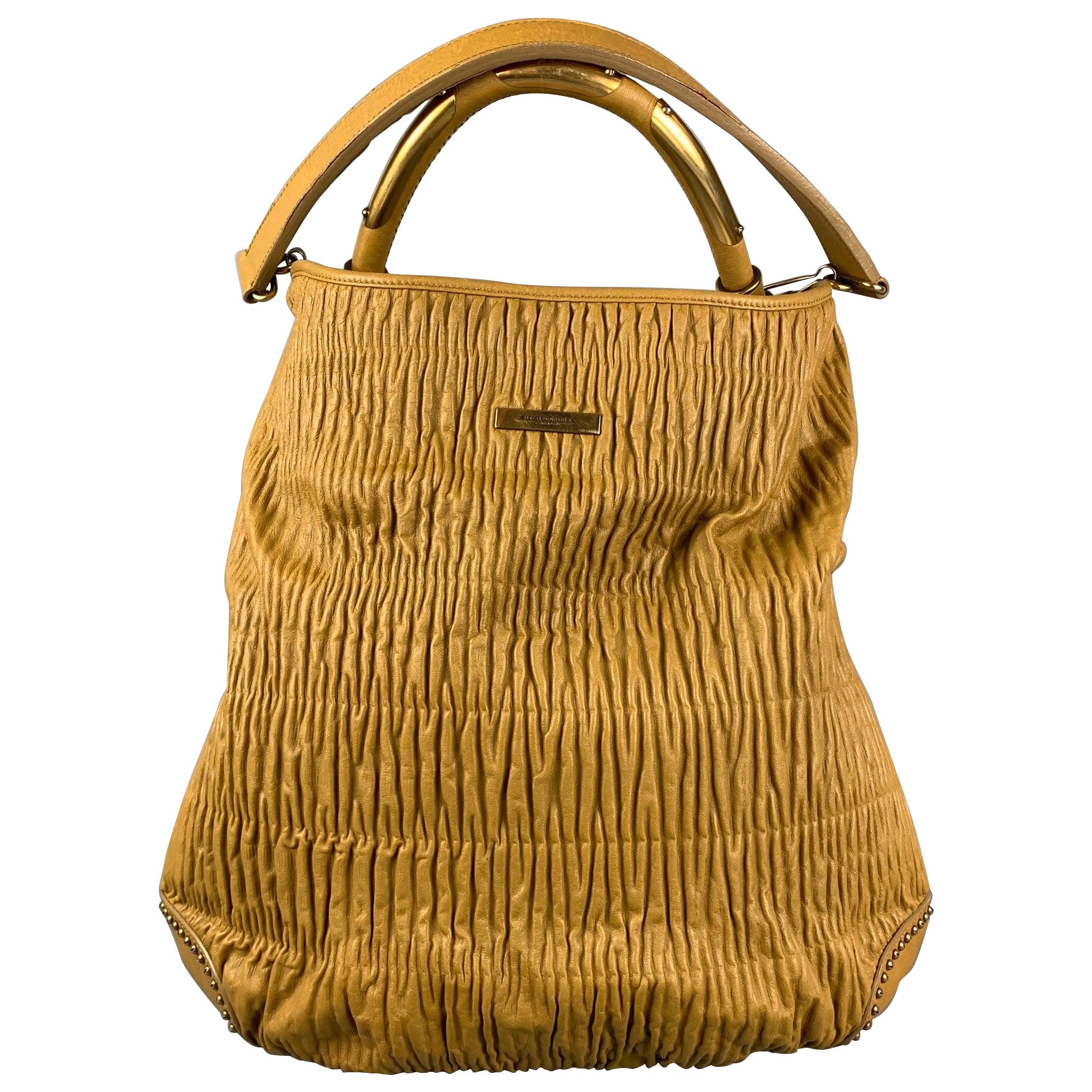BURBERRY PRORSUM Mustard Ruched Leather Tote Handbag