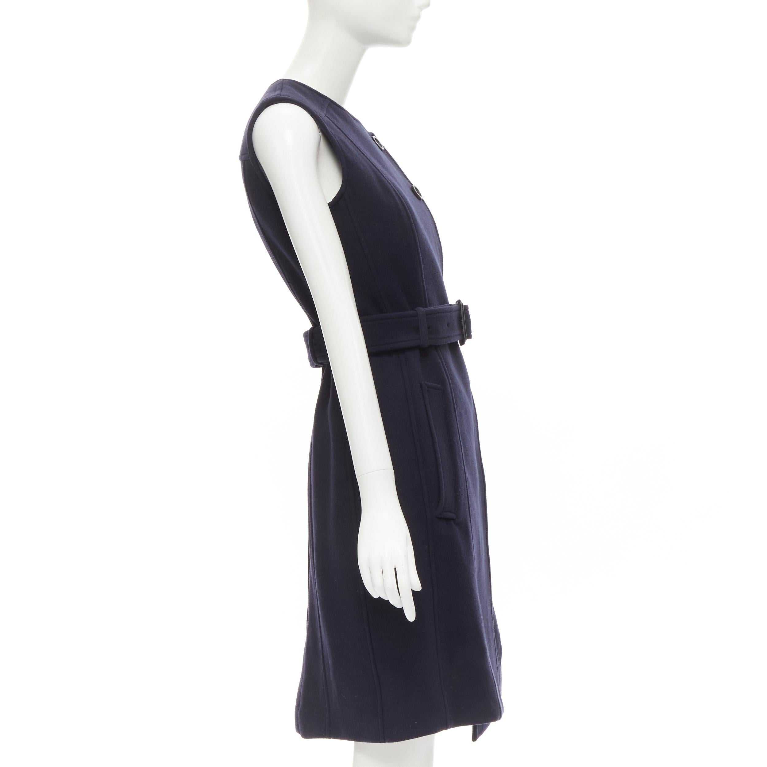 BURBERRY PRORSUM navy blue virgin wool felt belted vest IT38 XS In Excellent Condition In Hong Kong, NT