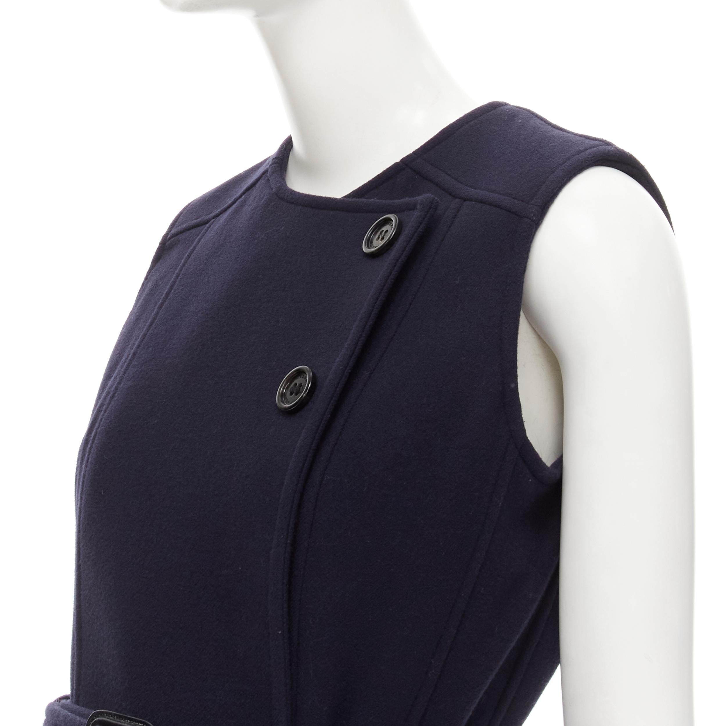 BURBERRY PRORSUM navy blue virgin wool felt belted vest IT38 XS 2