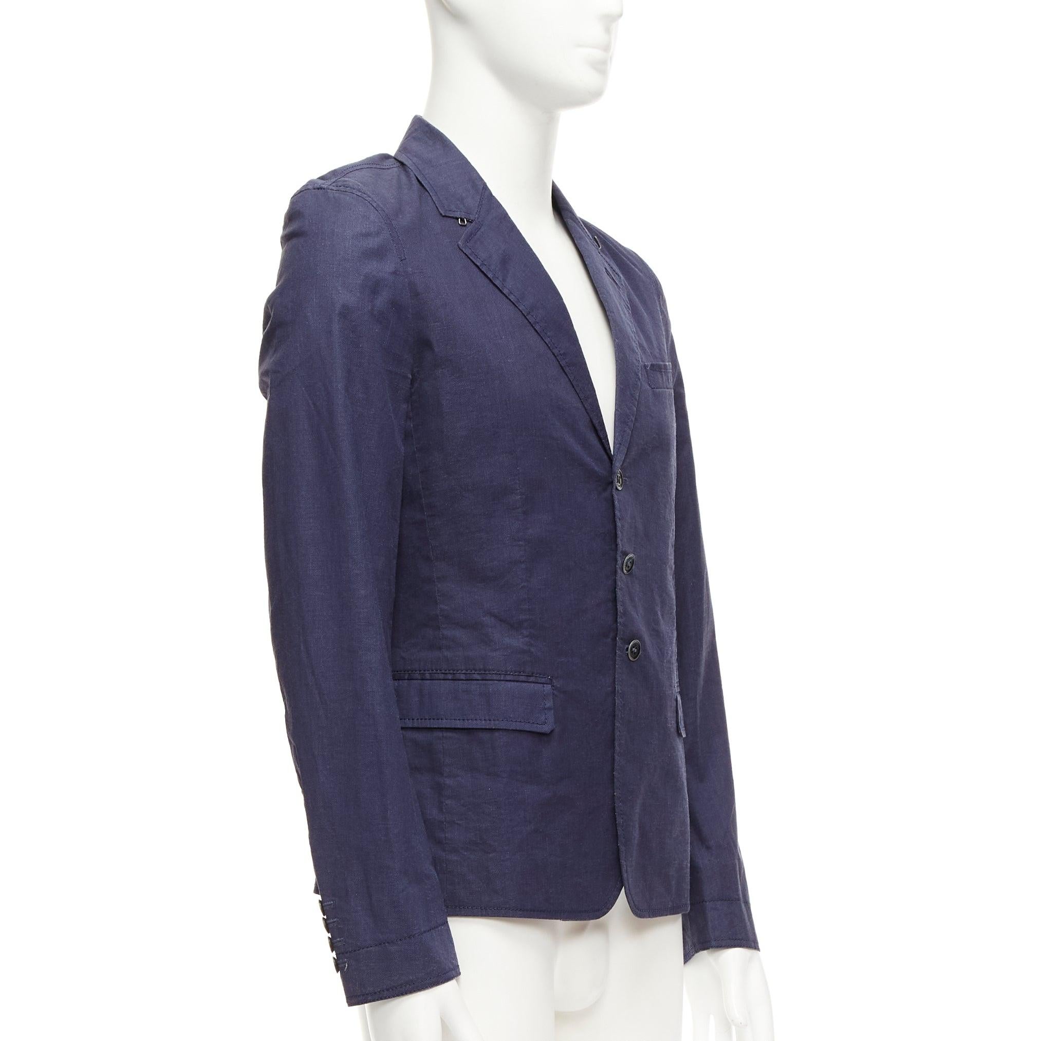Men's BURBERRY PRORSUM navy coated linen single breasted blazer jacket IT44 XS For Sale