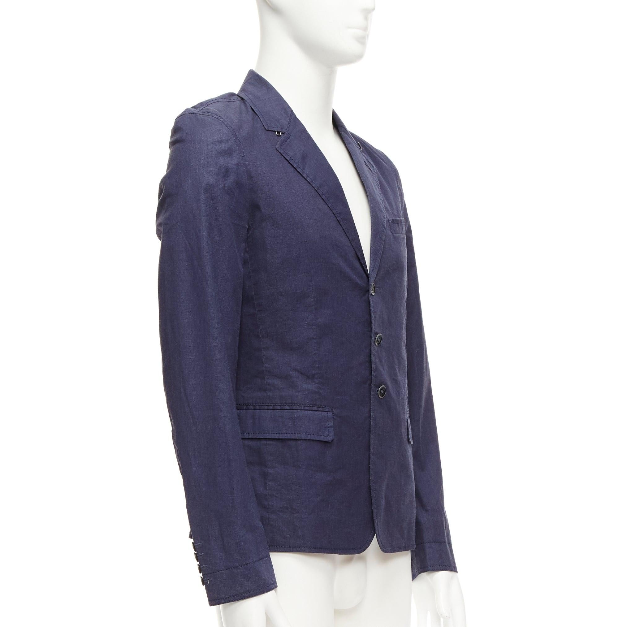BURBERRY PRORSUM blazer à simple boutonnage en lin recouvert de bleu marine IT44 XS État moyen - En vente à Hong Kong, NT