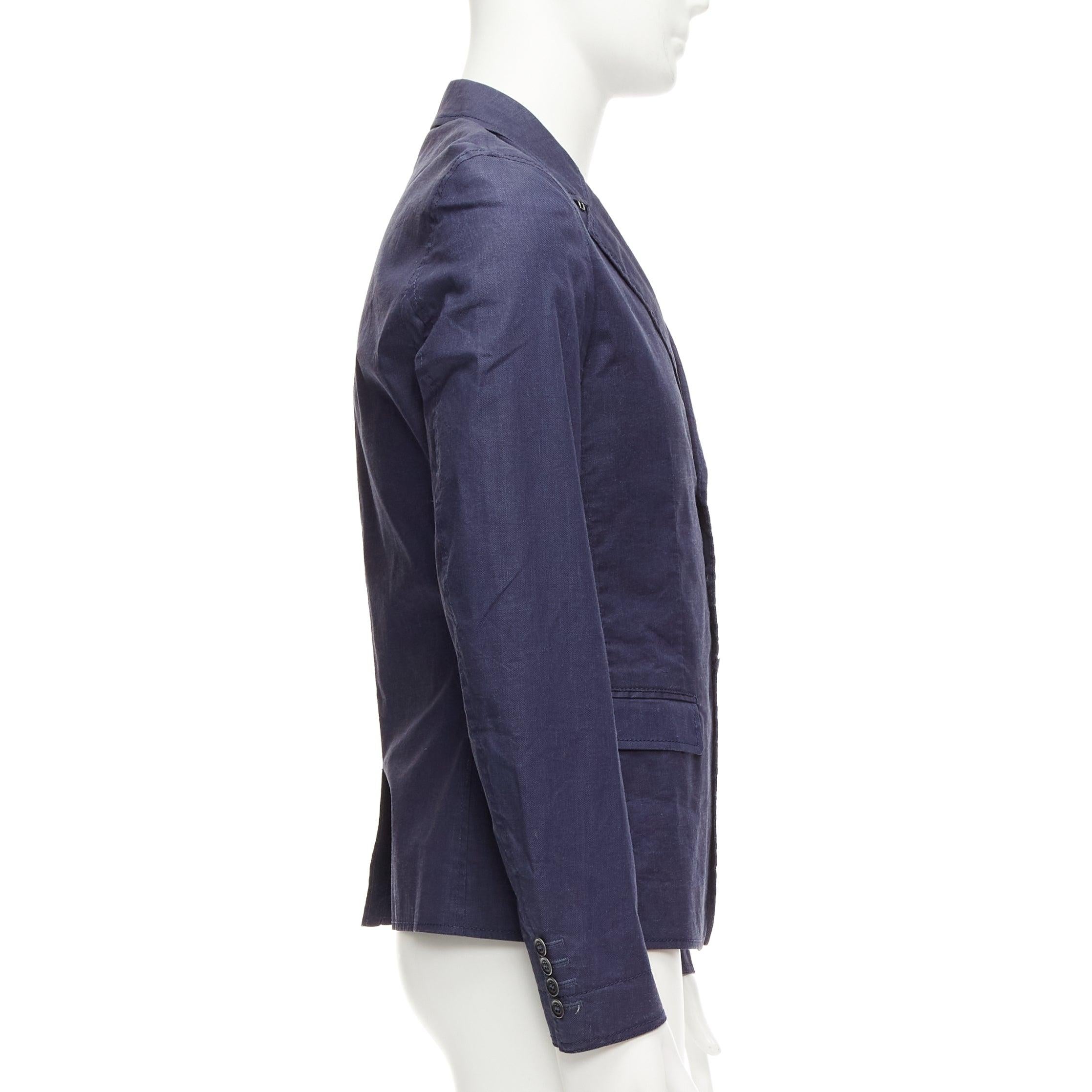 BURBERRY PRORSUM navy coated linen single breasted blazer jacket IT44 XS For Sale 1
