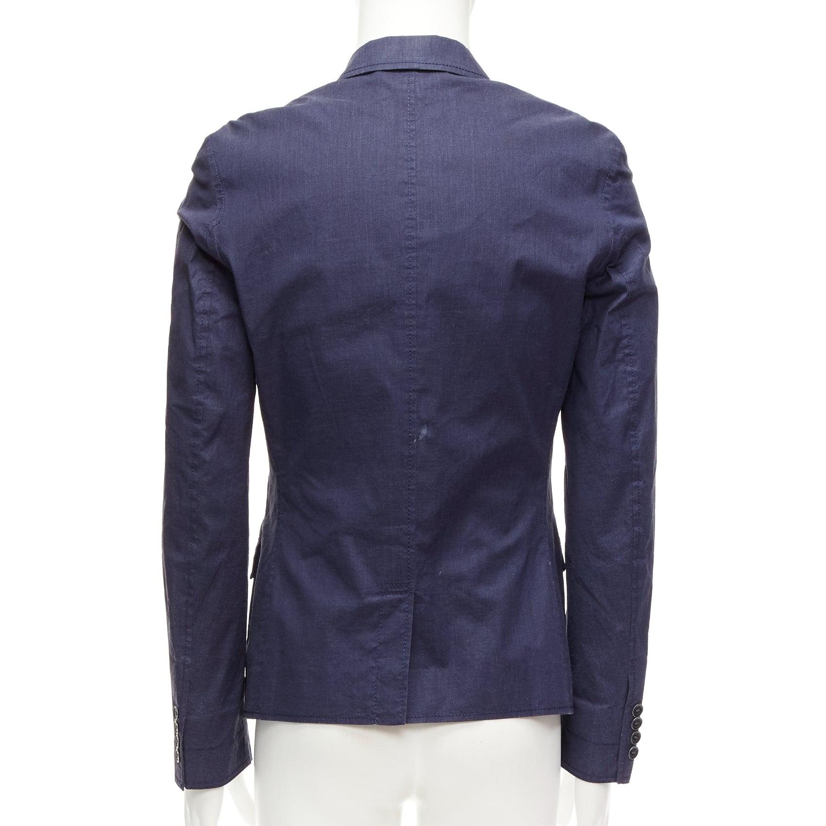 BURBERRY PRORSUM navy coated linen single breasted blazer jacket IT44 XS For Sale 2