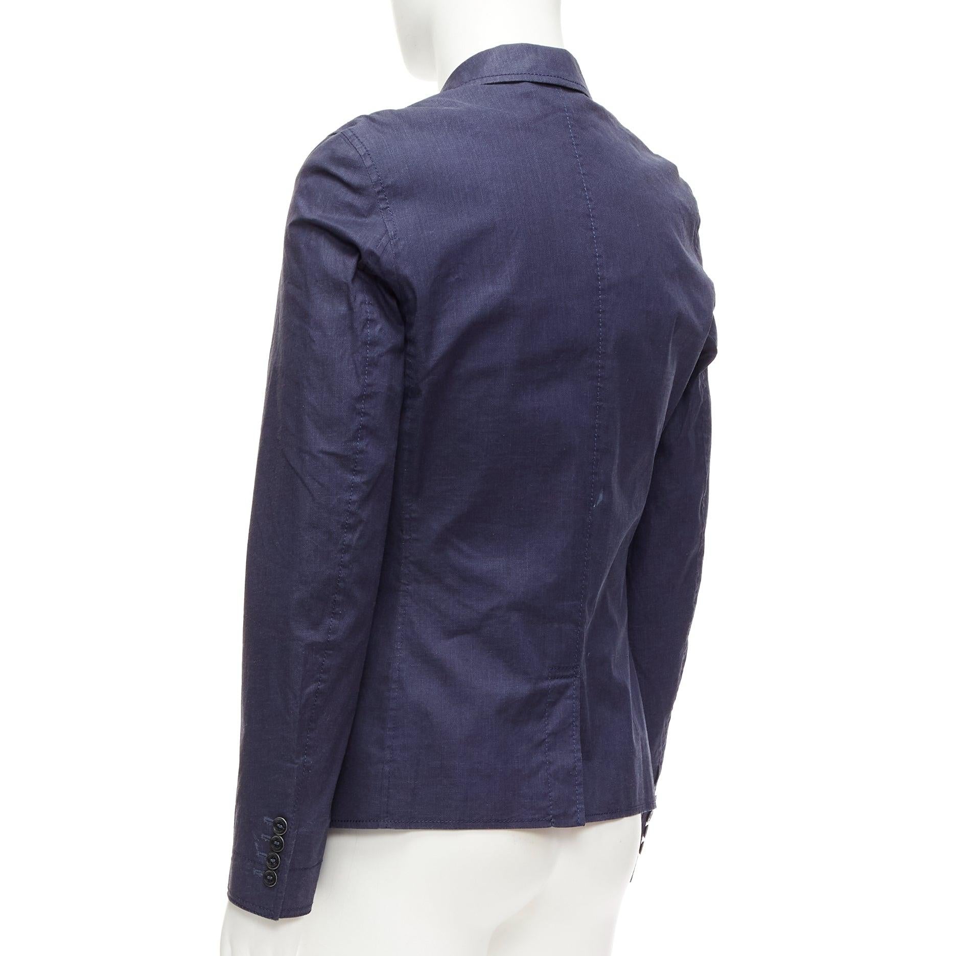BURBERRY PRORSUM navy coated linen single breasted blazer jacket IT44 XS For Sale 3