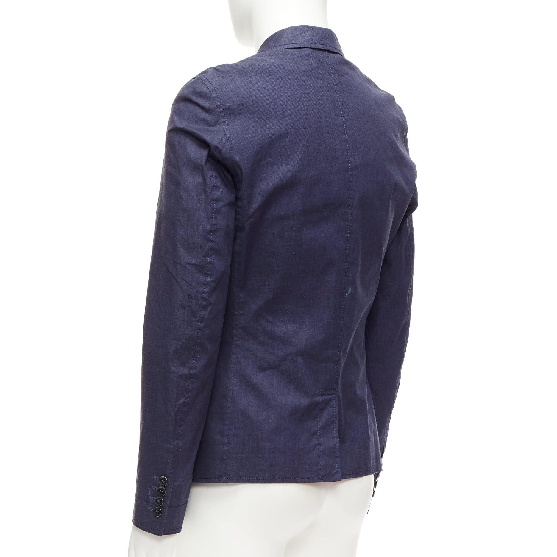 BURBERRY PRORSUM blazer à simple boutonnage en lin recouvert de bleu marine IT44 XS en vente 2