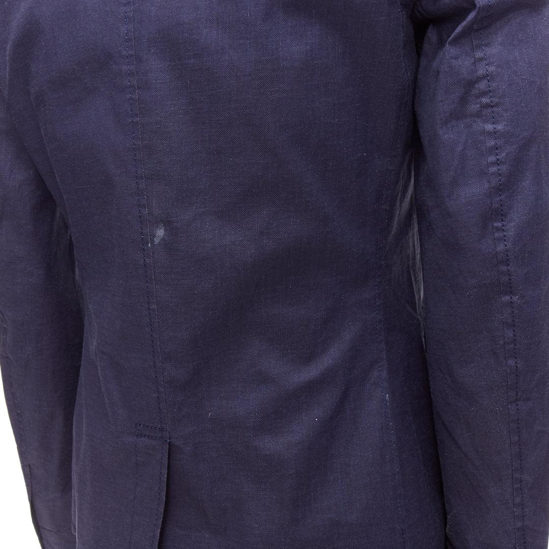 BURBERRY PRORSUM blazer à simple boutonnage en lin recouvert de bleu marine IT44 XS en vente 3