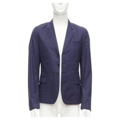 Burberry Prorsum giacca blazer monopetto in lino spalmato navy IT44 XS