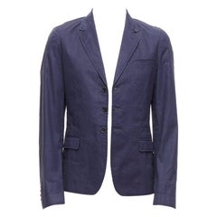 BURBERRY PRORSUM Chaqueta blazer de un solo pecho de lino recubierto azul marino IT44 XS