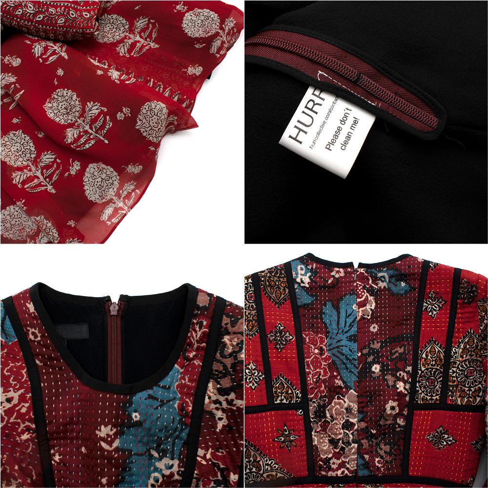 Burberry Prorsum Patchwork Red Silk Peasant Dress - Size 0US 3