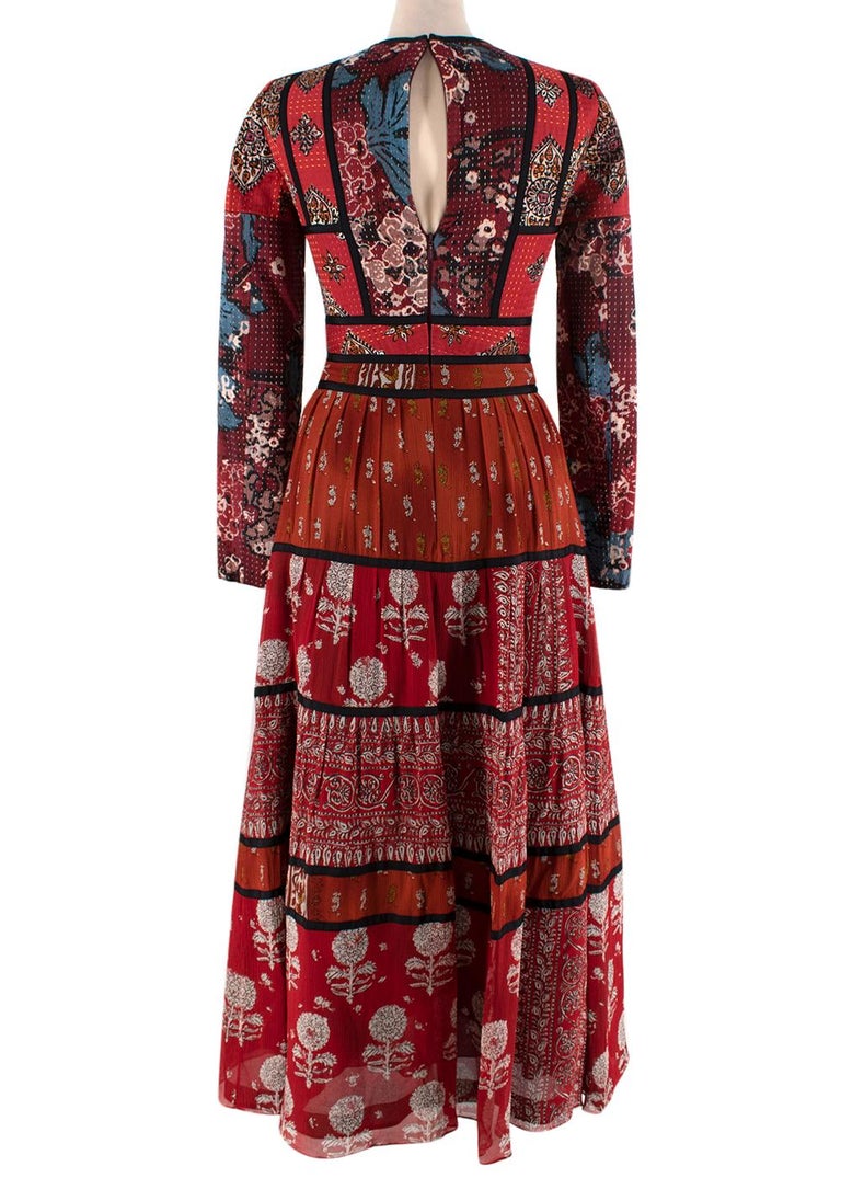 Burberry Prorsum Patchwork Red Silk Peasant Dress - Size 0US For Sale at  1stDibs
