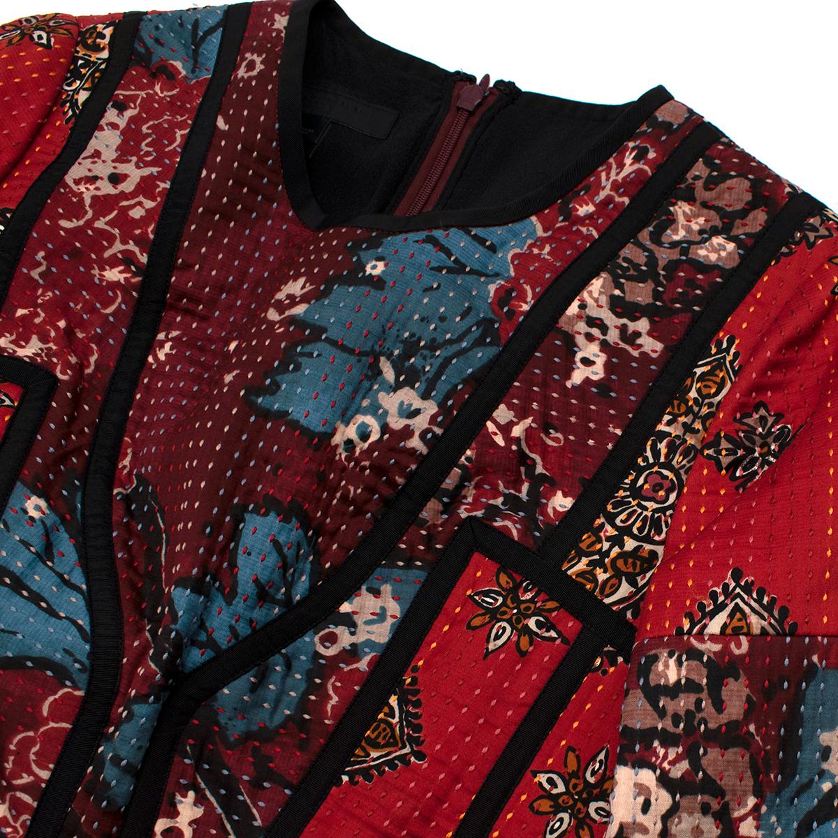 Burberry Prorsum Patchwork Red Silk Peasant Dress - Size 0US 1