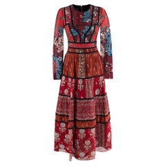 Burberry Prorsum Patchwork Red Silk Peasant Dress - Size 0US