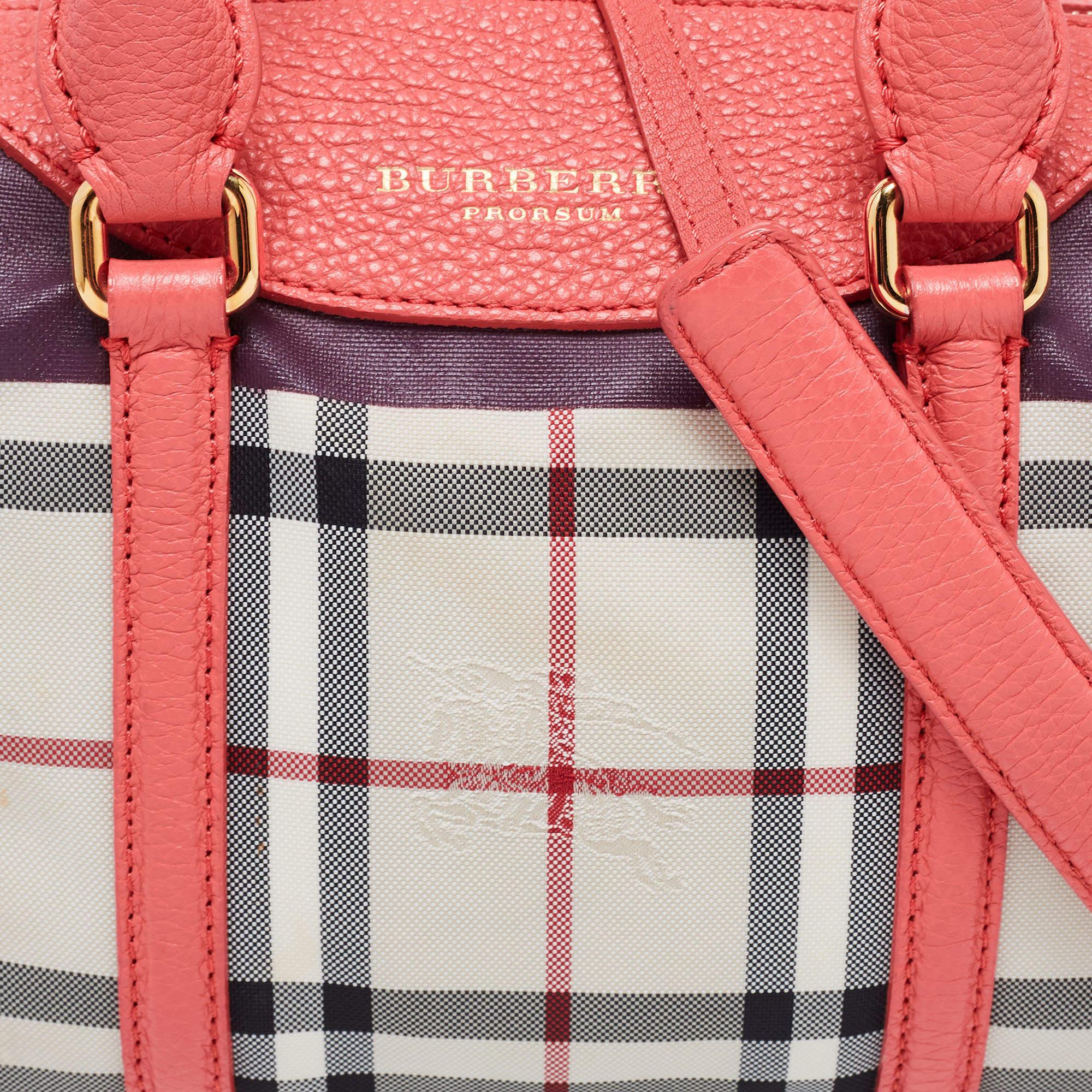 Burberry Prorsum Pink Haymarket Check Coated Canvas and Leather Mini Bee Bag 7
